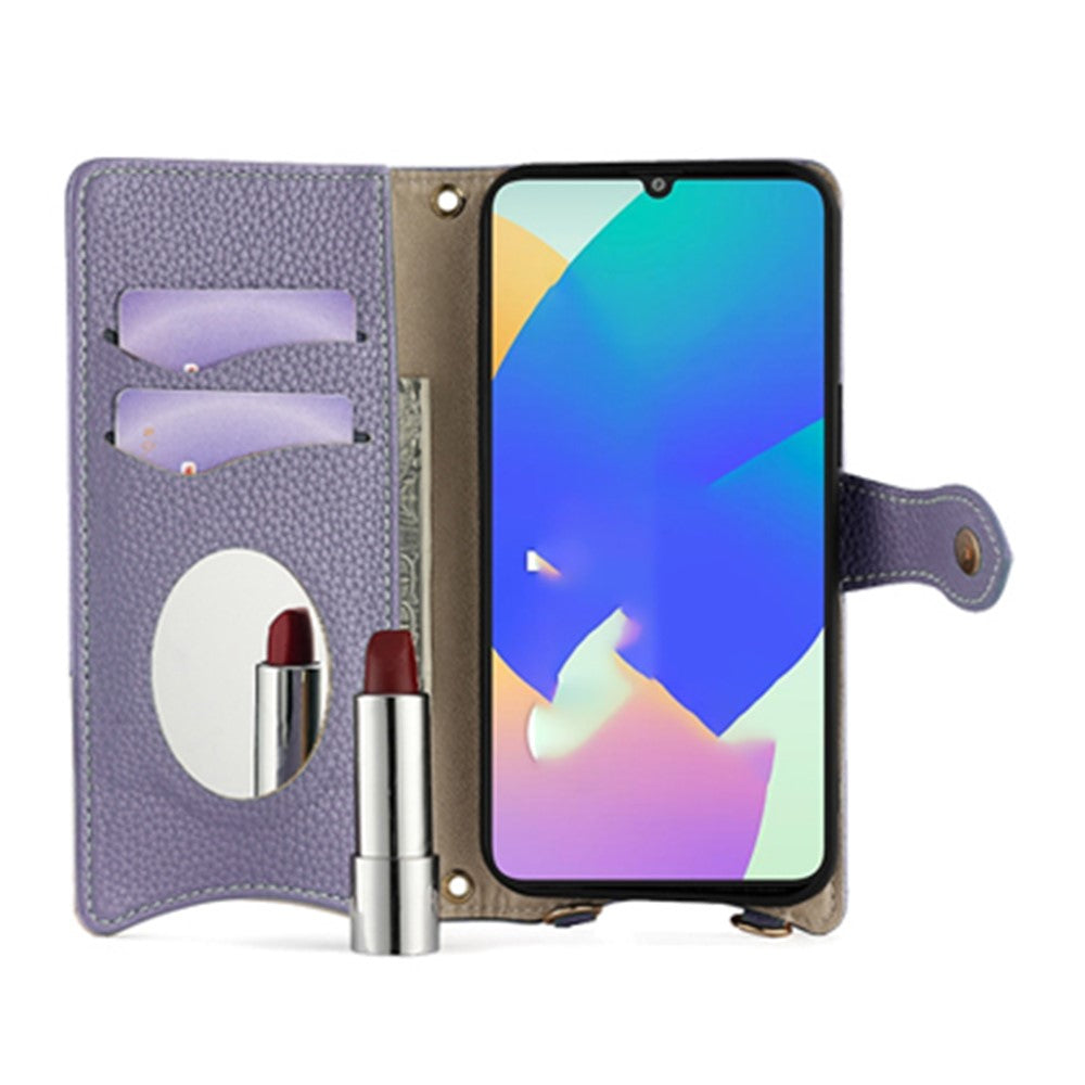 For Samsung Galaxy F06 5G Leather Case Wallet Stand Cover Irregular Tail Style with Chain Strap - Purple