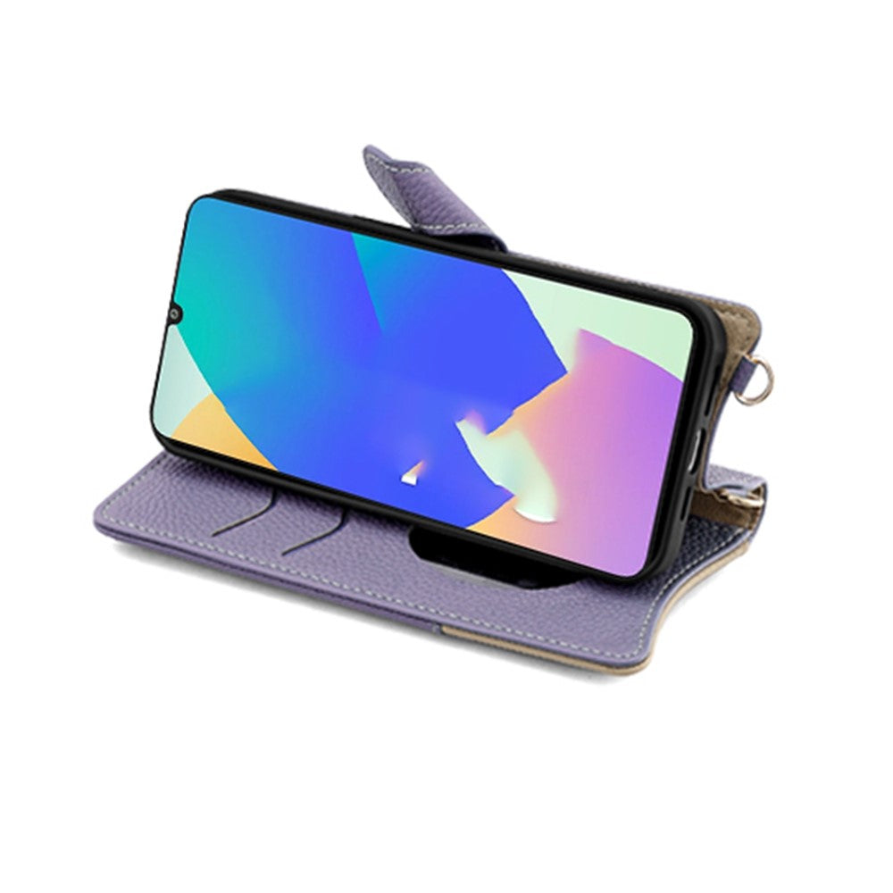 For Samsung Galaxy F06 5G Leather Case Wallet Stand Cover Irregular Tail Style with Chain Strap - Purple