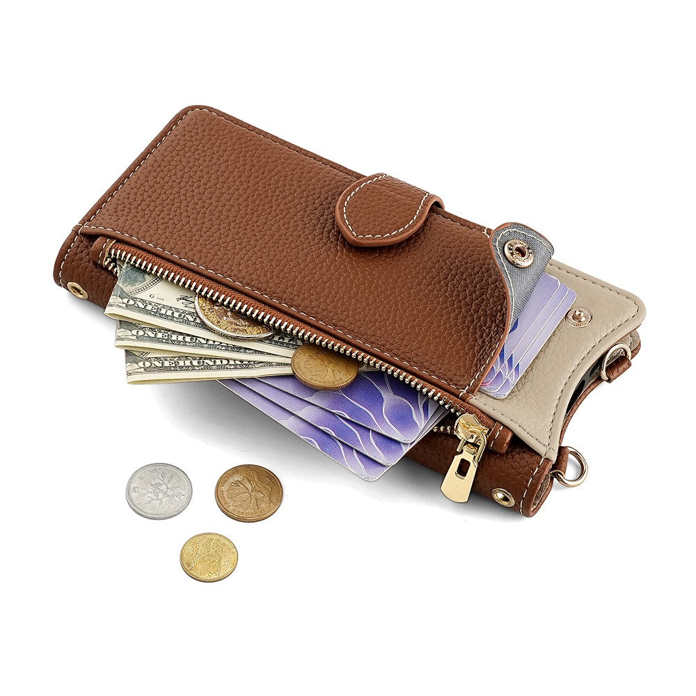 For Samsung Galaxy F06 5G Leather Case Wallet Stand Cover Irregular Tail Style with Chain Strap - Brown