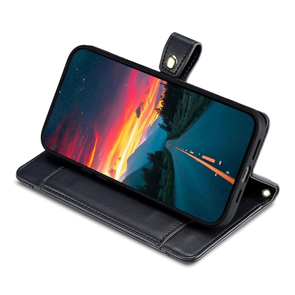 For Samsung Galaxy F06 5G Leather Case Zipper Pocket Wallet Phone Cover with 2 Straps - Black