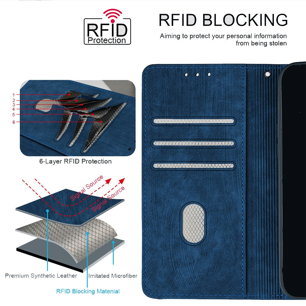 For Samsung Galaxy F06 5G Case RFID Blocking Color Splicing PU Leather Wallet Phone Cover - Blue