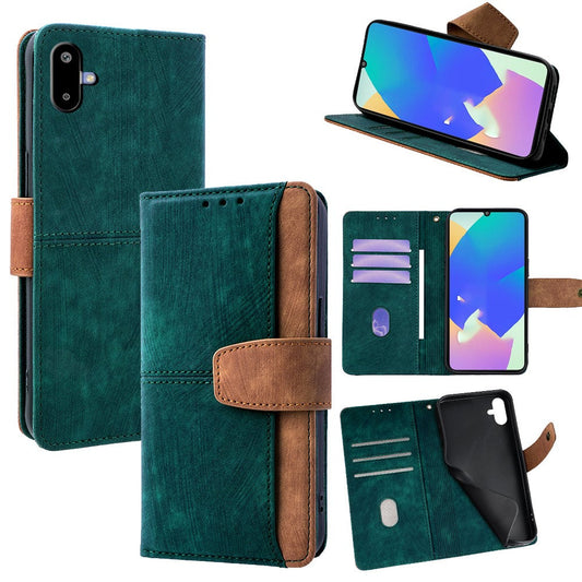 For Samsung Galaxy F06 5G Case RFID Blocking Color Splicing PU Leather Wallet Phone Cover - Green