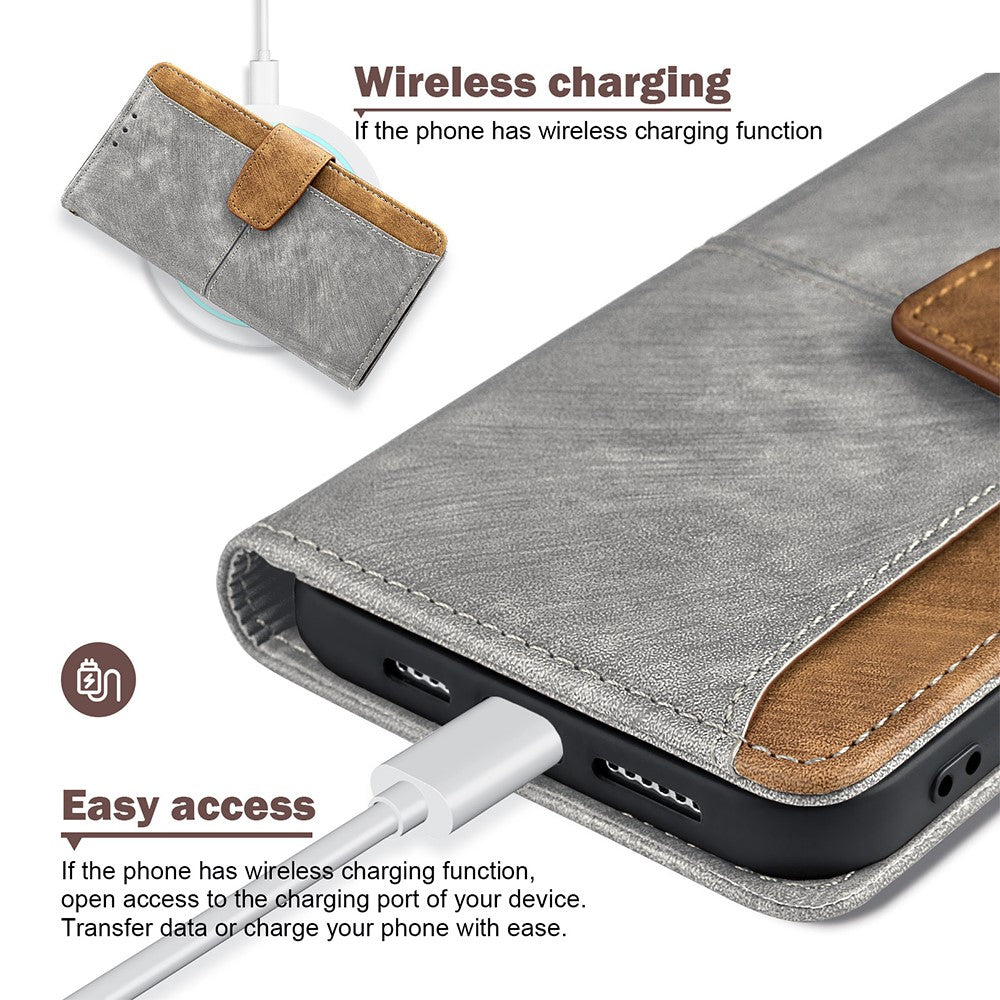 For Samsung Galaxy F06 5G Case RFID Blocking Color Splicing PU Leather Wallet Phone Cover - Grey