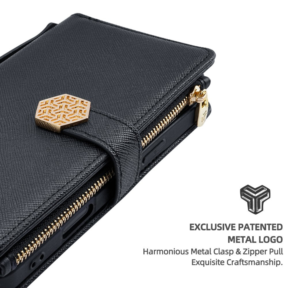 For Samsung Galaxy F06 5G Case Cross Texture PU Leather+TPU Wallet Phone Cover with Strap - Black