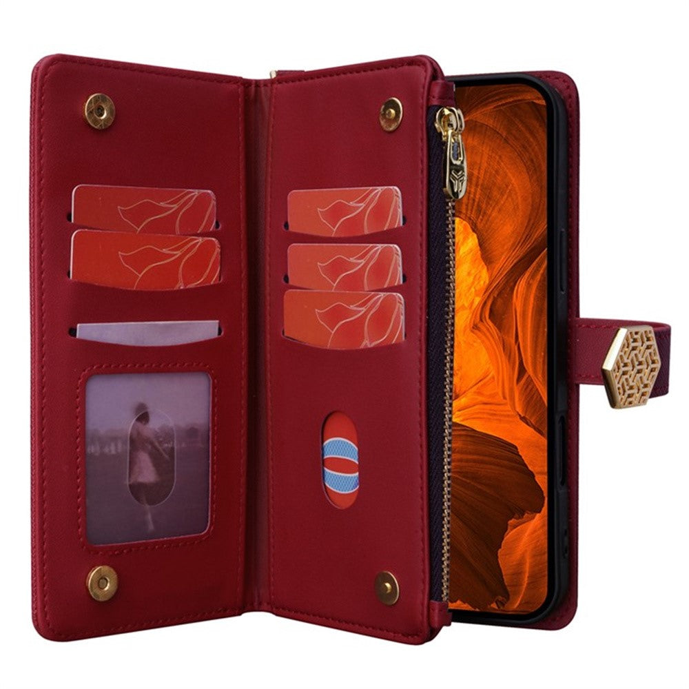 For Samsung Galaxy F06 5G Case Cross Texture PU Leather+TPU Wallet Phone Cover with Strap - Red
