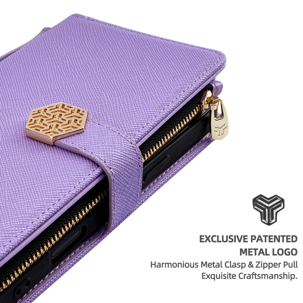 For Samsung Galaxy F06 5G Case Cross Texture PU Leather+TPU Wallet Phone Cover with Strap - Purple