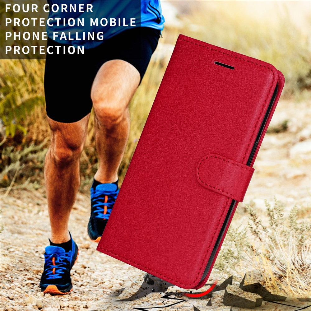 For iPhone 17 Pro Max Leather Wallet Case with Strap Solid Color Phone Stand Cover - Red