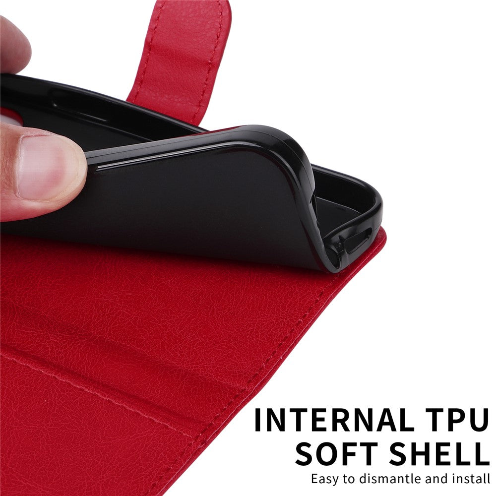 For iPhone 17 Pro Max Leather Wallet Case with Strap Solid Color Phone Stand Cover - Red