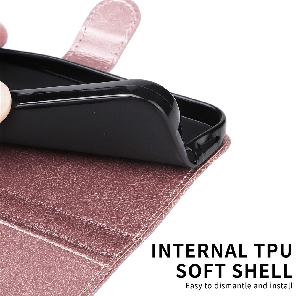 For iPhone 17 Pro Max Leather Wallet Case with Strap Solid Color Phone Stand Cover - Rose Gold