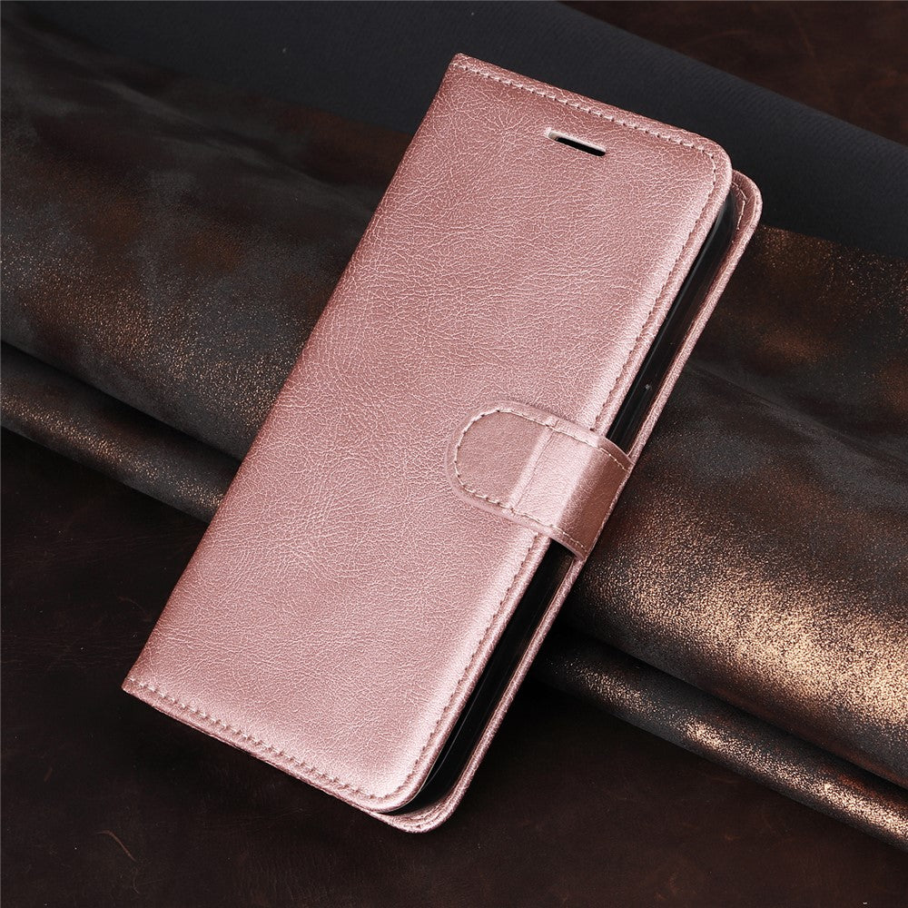 For iPhone 17 Pro Max Leather Wallet Case with Strap Solid Color Phone Stand Cover - Rose Gold
