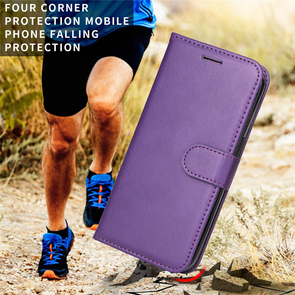 For iPhone 17 Pro Max Leather Wallet Case with Strap Solid Color Phone Stand Cover - Purple