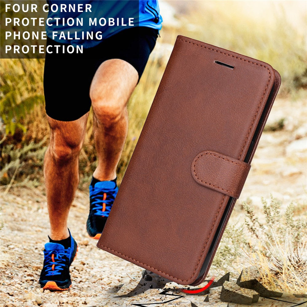 For iPhone 17 Pro Max Leather Wallet Case with Strap Solid Color Phone Stand Cover - Brown