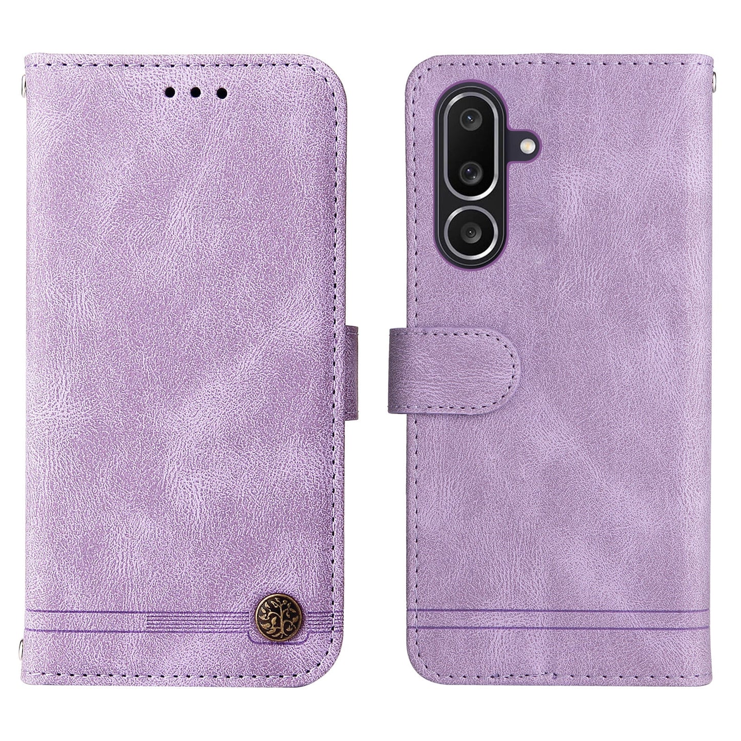 For Samsung Galaxy M56 5G Leather Wallet Cases Skin Touch Phone Cover Stand with Strap - Purple