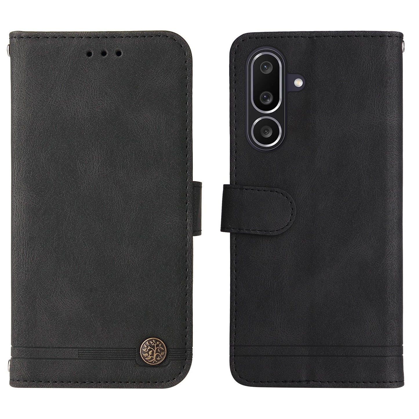 For Samsung Galaxy M56 5G Leather Wallet Cases Skin Touch Phone Cover Stand with Strap - Black