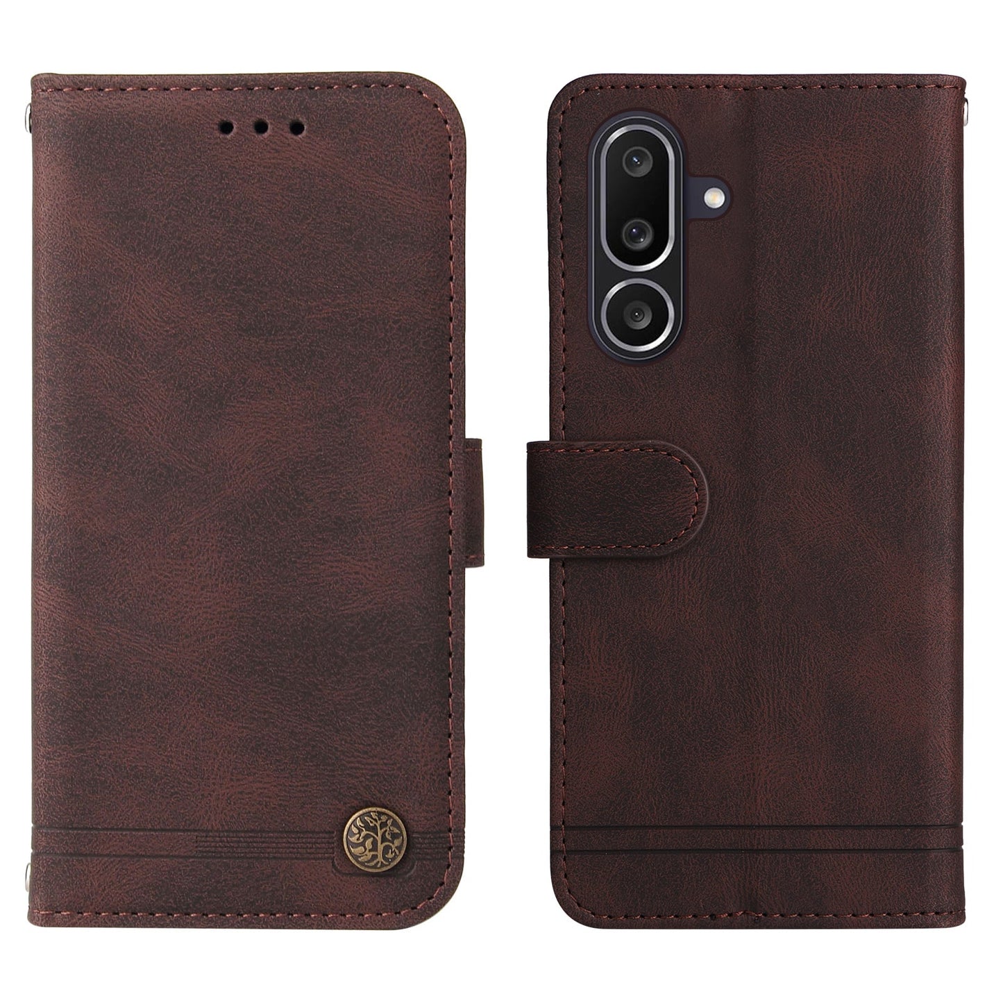 For Samsung Galaxy M56 5G Leather Wallet Cases Skin Touch Phone Cover Stand with Strap - Brown