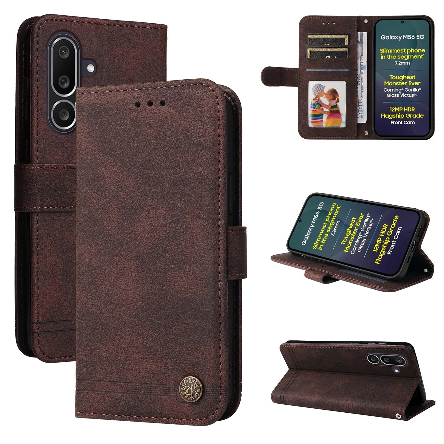 For Samsung Galaxy M56 5G Leather Wallet Cases Skin Touch Phone Cover Stand with Strap - Brown