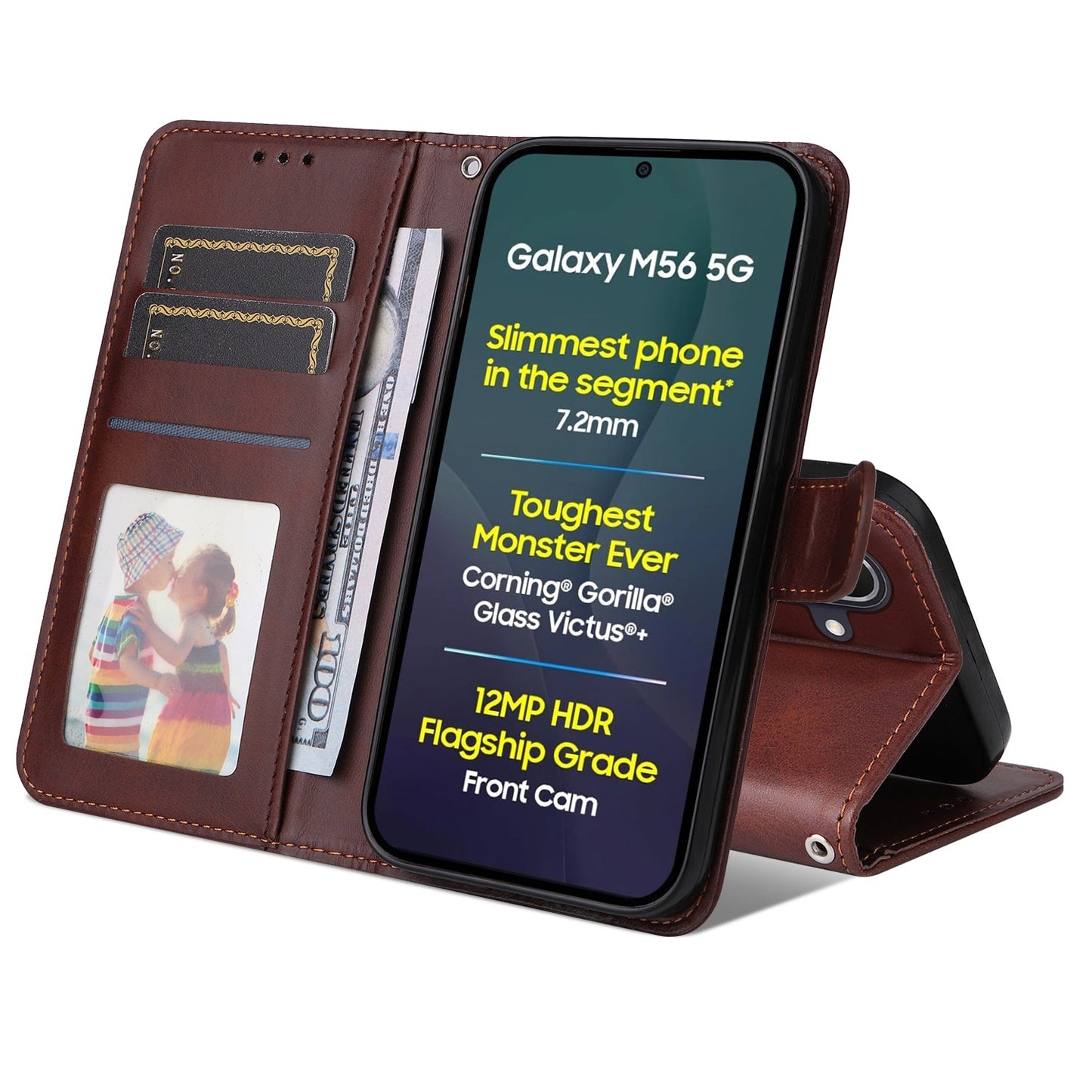 For Samsung Galaxy M56 5G Case Wallet PU Leather Folio Flip Phone Cover - Brown