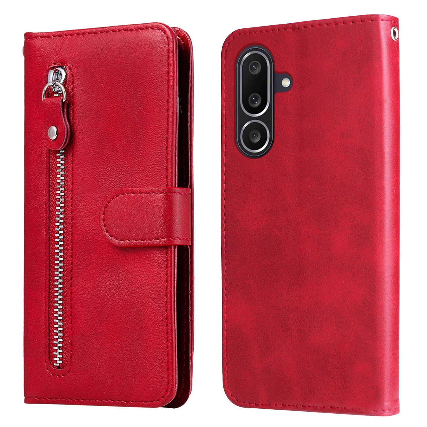 For Samsung Galaxy M56 5G PU Leather Cases with Zipper Pocket Wallet Phone Cover Stand - Red