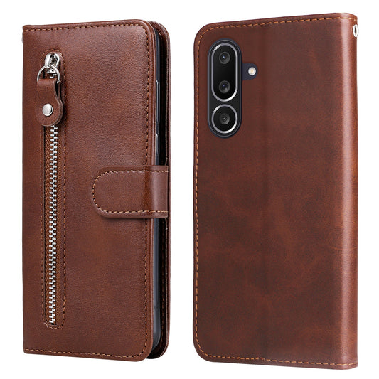 For Samsung Galaxy M56 5G PU Leather Cases with Zipper Pocket Wallet Phone Cover Stand - Brown