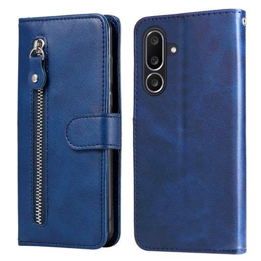 For Samsung Galaxy M56 5G PU Leather Cases with Zipper Pocket Wallet Phone Cover Stand - Blue