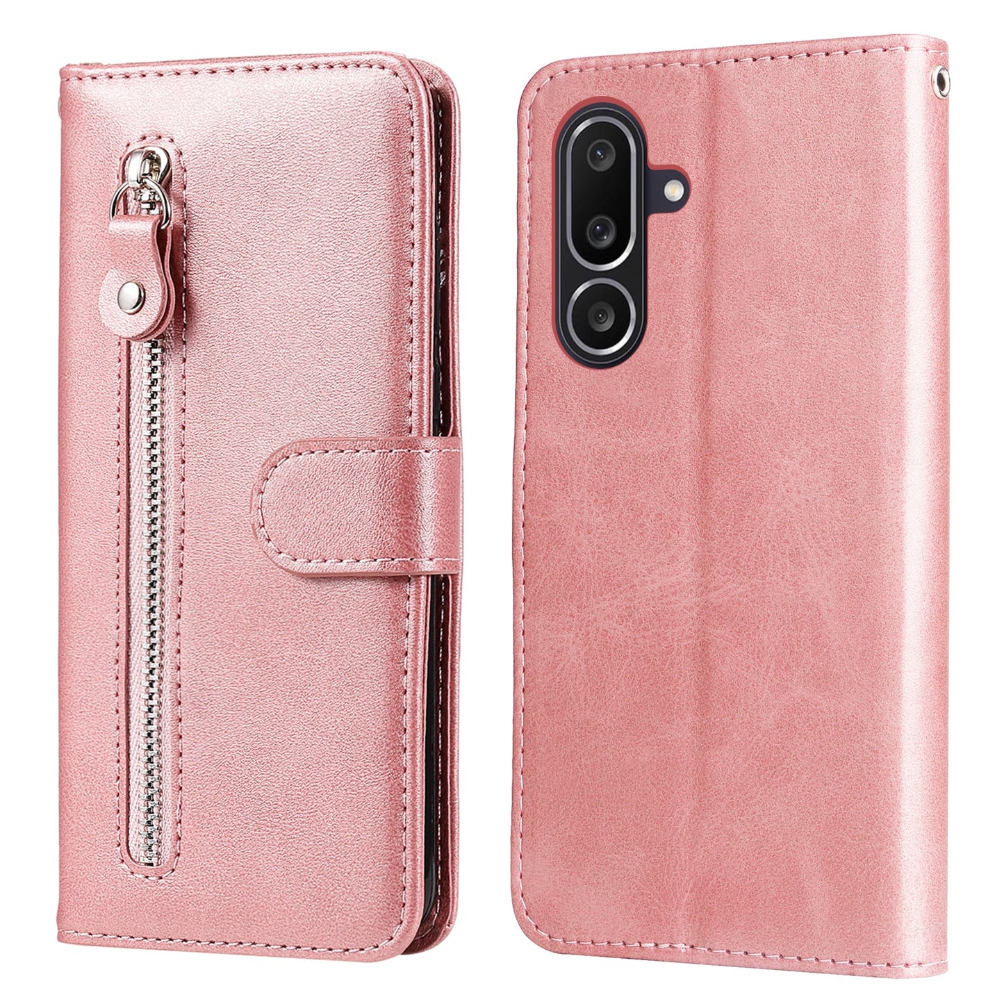 For Samsung Galaxy M56 5G PU Leather Cases with Zipper Pocket Wallet Phone Cover Stand - Pink