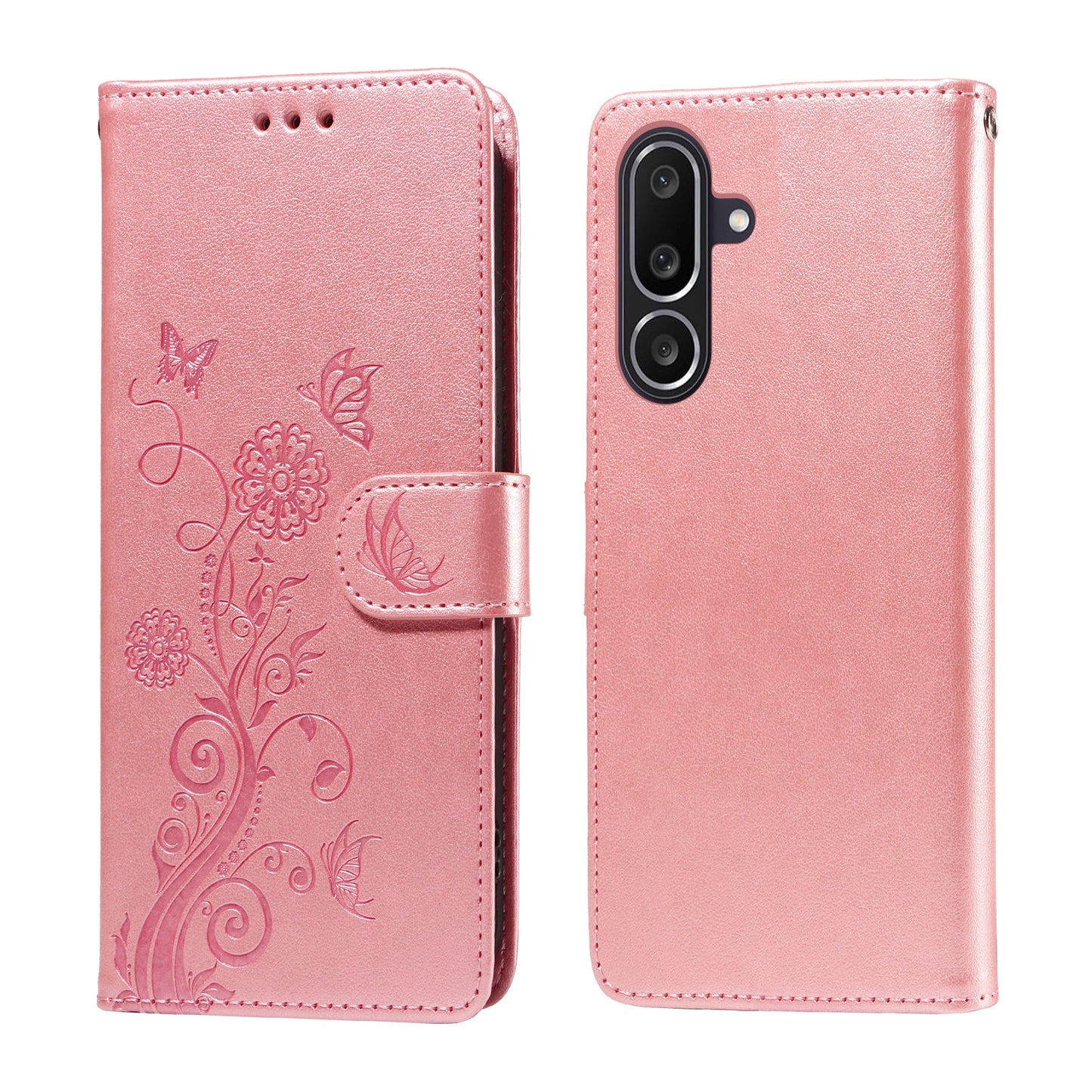 For Samsung Galaxy M56 5G Leather Case Butterfly Floral Imprint Wallet Stand Cover - Pink