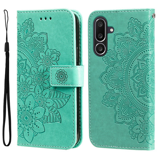 For Samsung Galaxy M56 5G Case Floral Pattern PU Leather Wallet Stand Phone Cover - Green