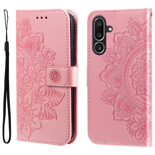 For Samsung Galaxy M56 5G Case Floral Pattern PU Leather Wallet Stand Phone Cover - Pink