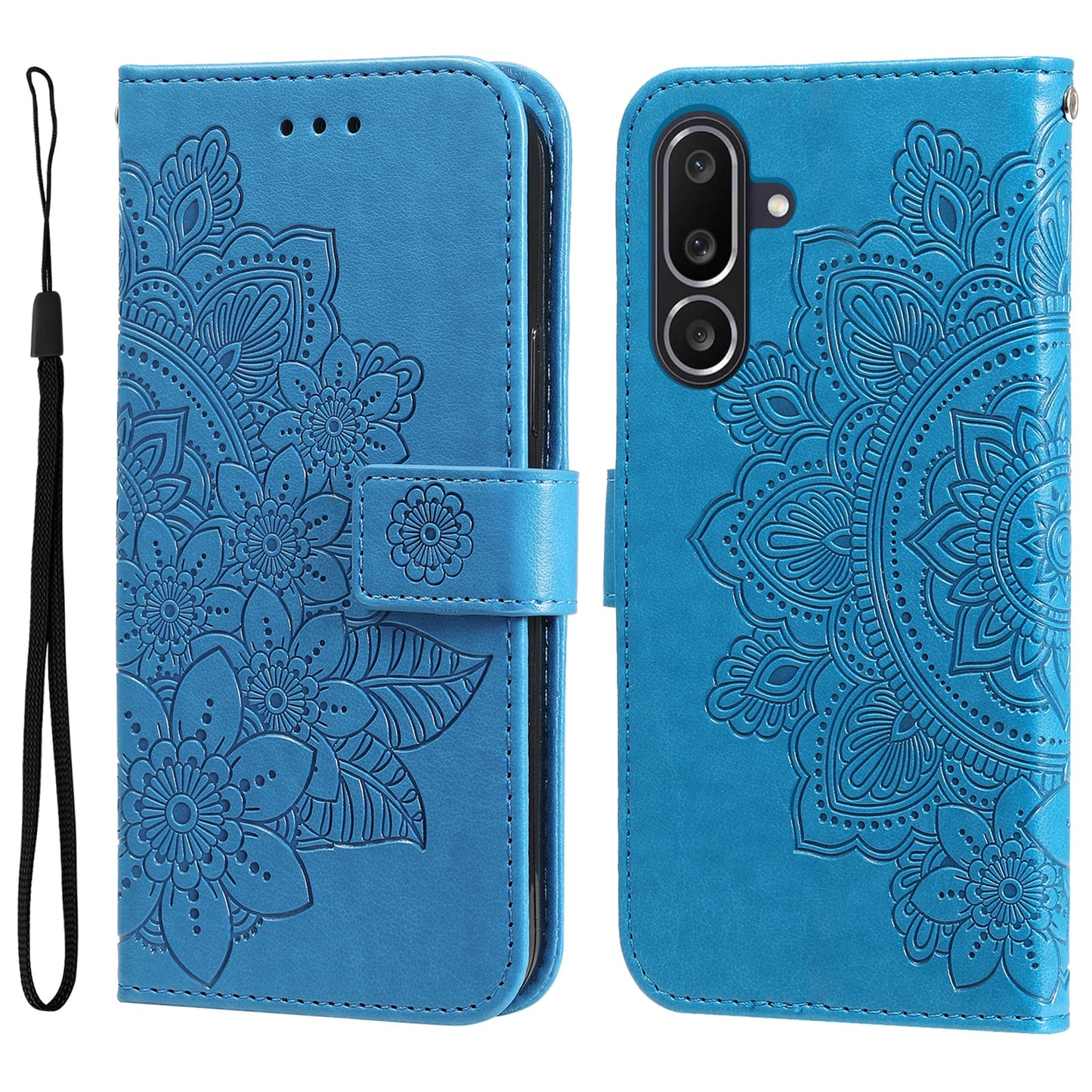 For Samsung Galaxy M56 5G Case Floral Pattern PU Leather Wallet Stand Phone Cover - Blue