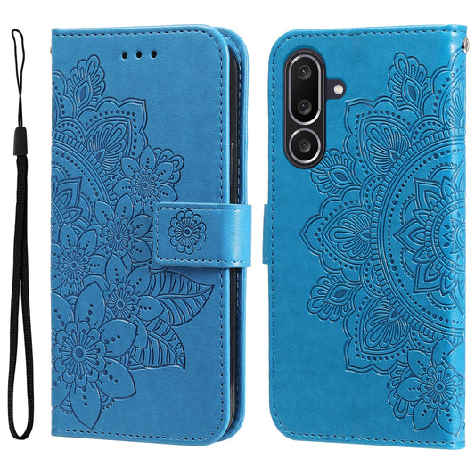 For Samsung Galaxy M56 5G Case Floral Pattern PU Leather Wallet Stand Phone Cover - Blue