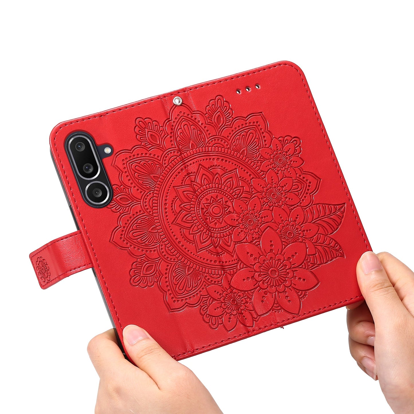 For Samsung Galaxy M56 5G Case Floral Pattern PU Leather Wallet Stand Phone Cover - Red