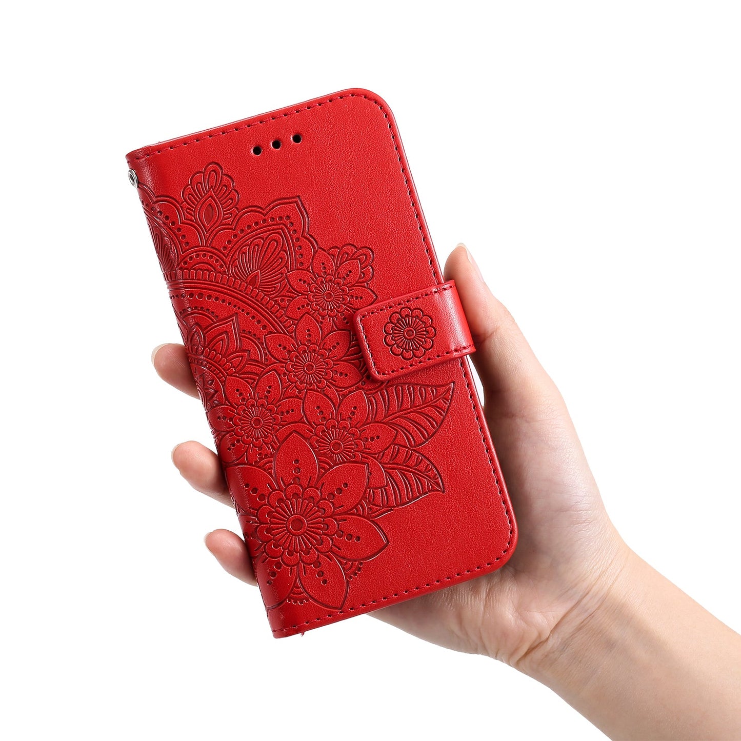 For Samsung Galaxy M56 5G Case Floral Pattern PU Leather Wallet Stand Phone Cover - Red