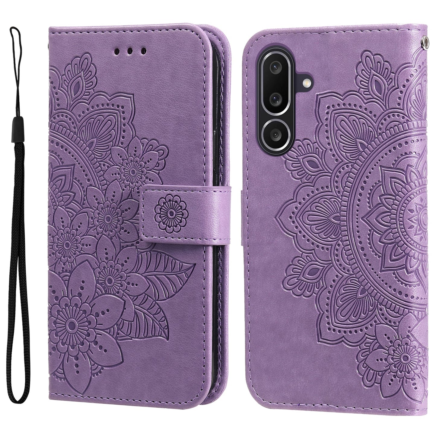 For Samsung Galaxy M56 5G Case Floral Pattern PU Leather Wallet Stand Phone Cover - Purple