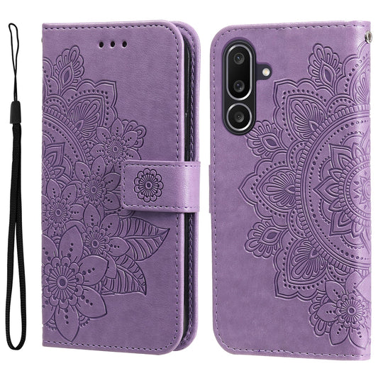 For Samsung Galaxy M56 5G Case Floral Pattern PU Leather Wallet Stand Phone Cover - Purple
