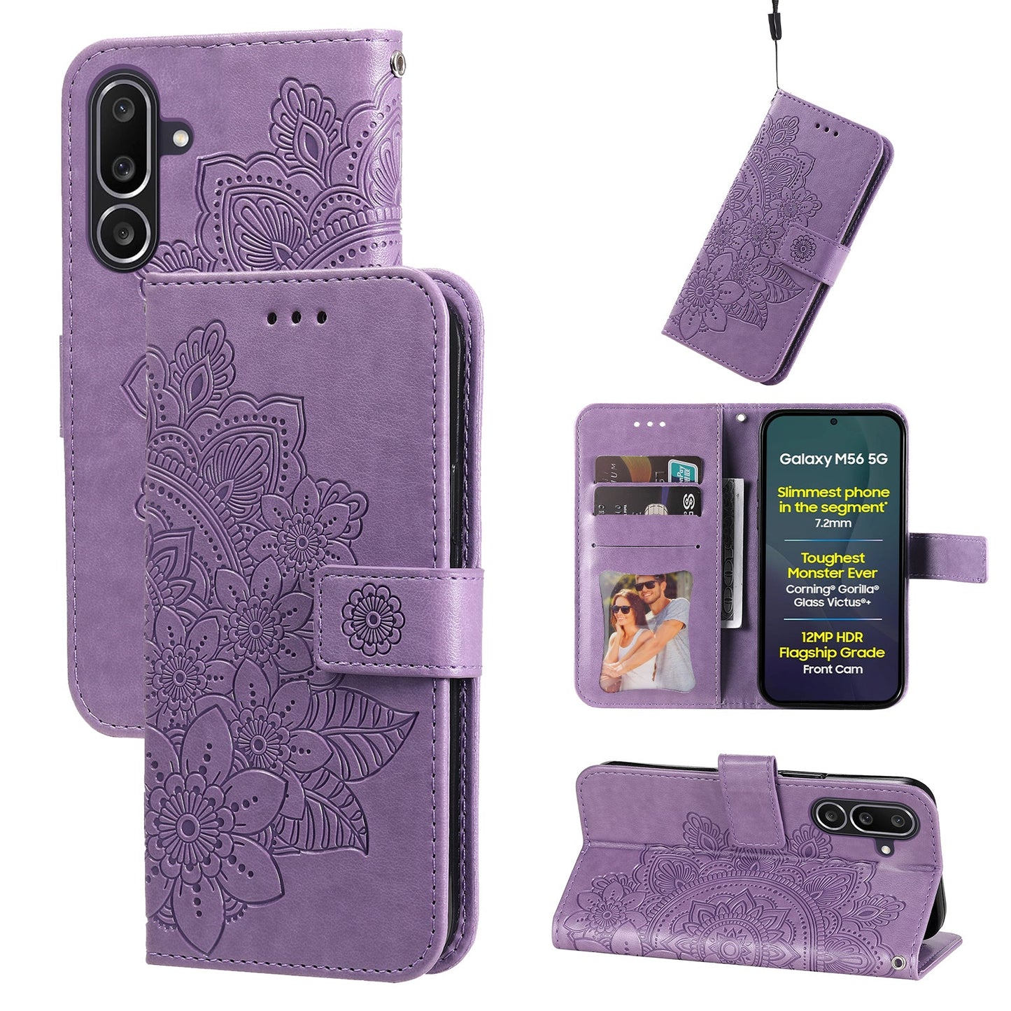 For Samsung Galaxy M56 5G Case Floral Pattern PU Leather Wallet Stand Phone Cover - Purple