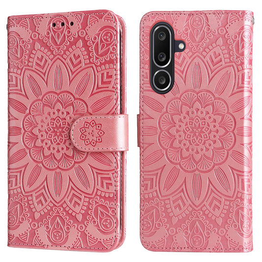 For Samsung Galaxy M56 5G Case Sunflower Imprint Leather Wallet Phone Cover - Pink