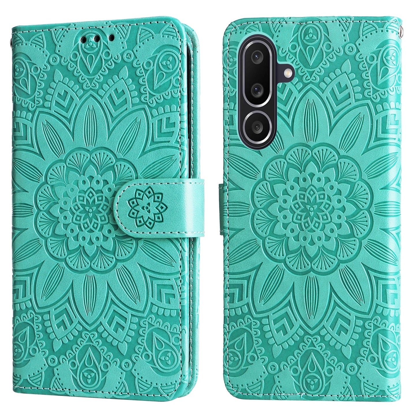 For Samsung Galaxy M56 5G Case Sunflower Imprint Leather Wallet Phone Cover - Green