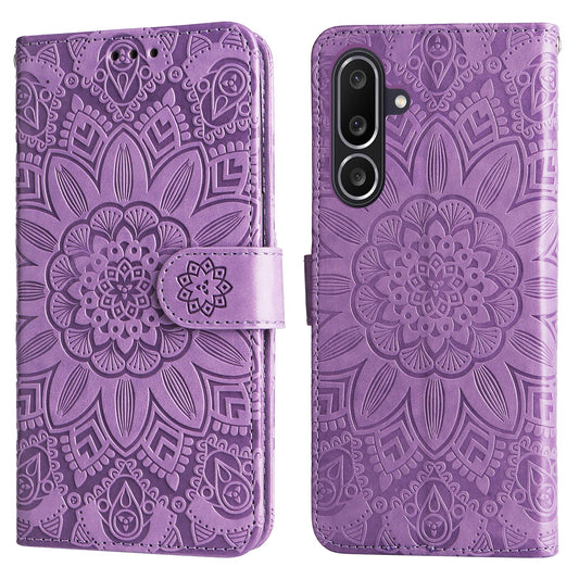 For Samsung Galaxy M56 5G Case Sunflower Imprint Leather Wallet Phone Cover - Purple