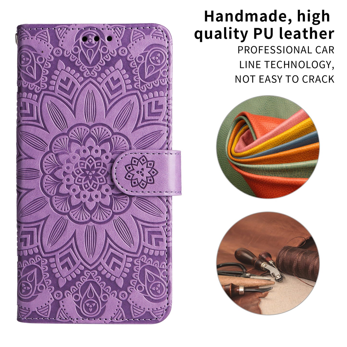 For Samsung Galaxy M56 5G Case Sunflower Imprint Leather Wallet Phone Cover - Purple