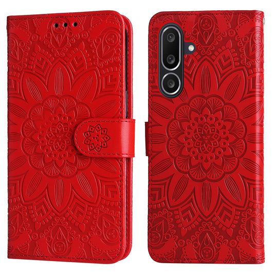 For Samsung Galaxy M56 5G Case Sunflower Imprint Leather Wallet Phone Cover - Red