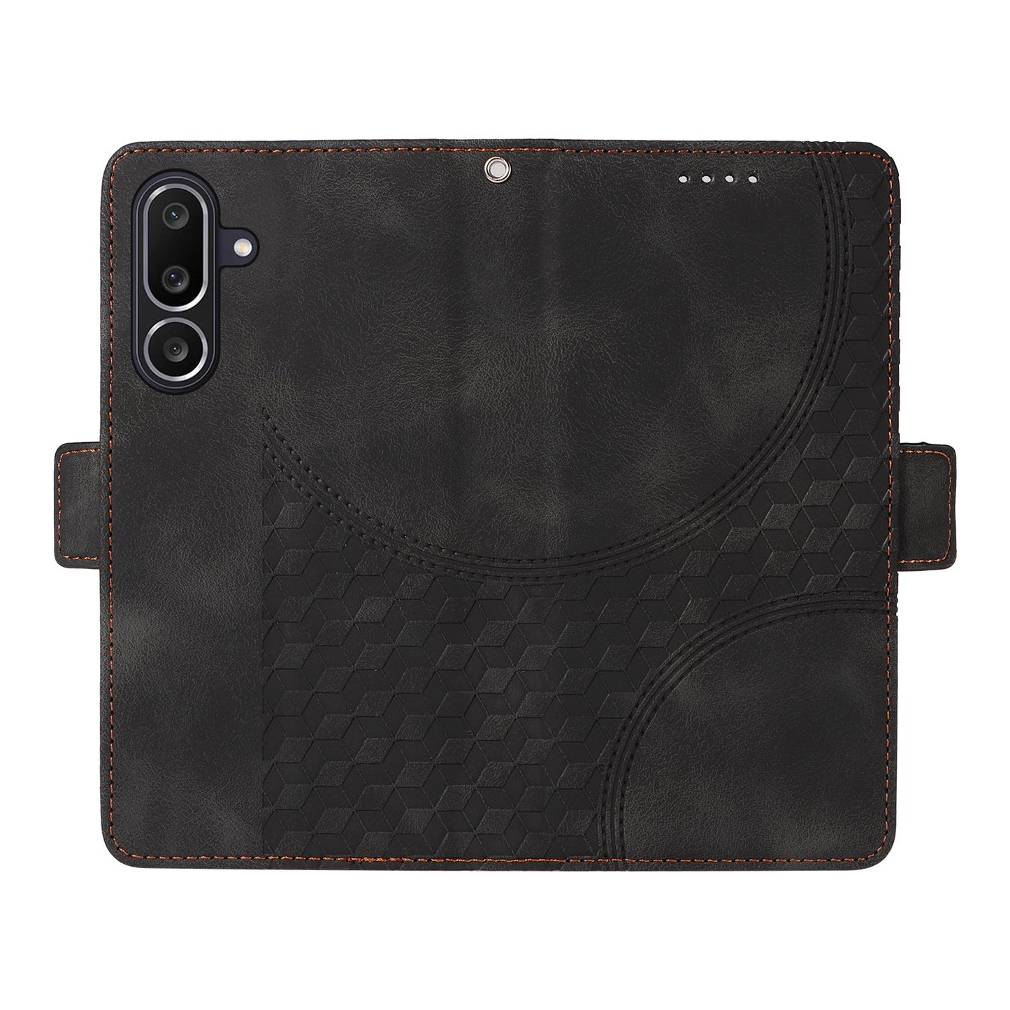 For Samsung Galaxy M56 5G Leather Cases Wallet Rhombus Imprinted Phone Cover Stand with Strap - Black