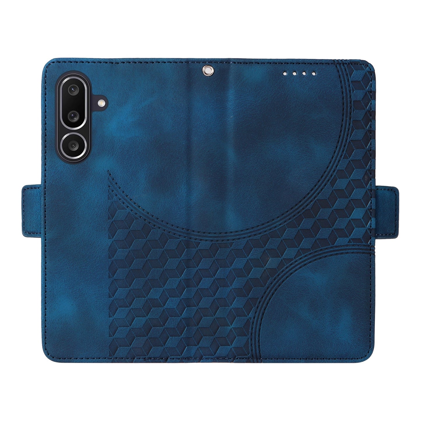 For Samsung Galaxy M56 5G Leather Cases Wallet Rhombus Imprinted Phone Cover Stand with Strap - Blue