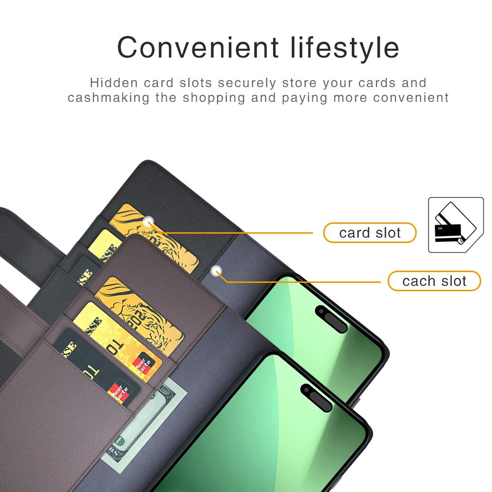 For iPhone 17 Pro Max Case Genuine Split Leather Wallet Stand Phone Cover - Black