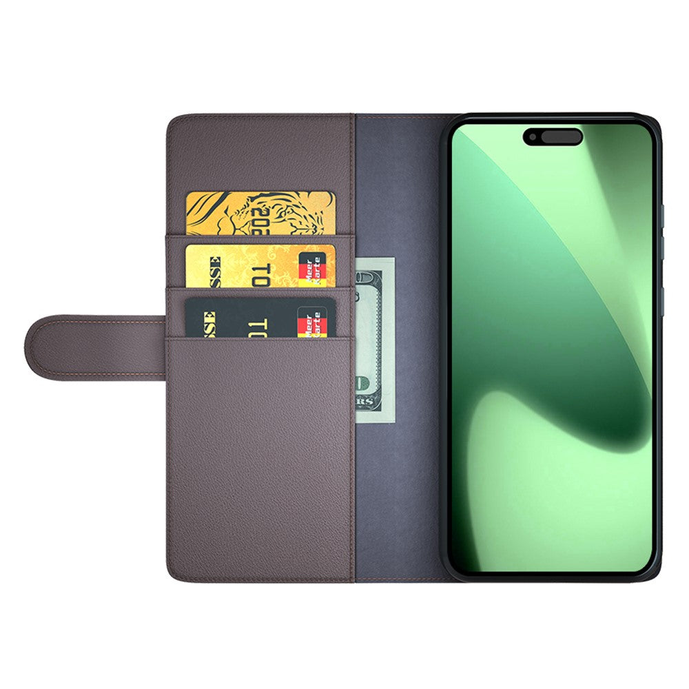 For iPhone 17 Pro Max Case Genuine Split Leather Wallet Stand Phone Cover - Brown