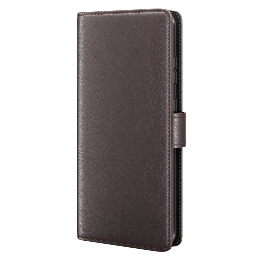 For iPhone 17 Pro Max Case Genuine Split Leather Wallet Stand Phone Cover - Brown