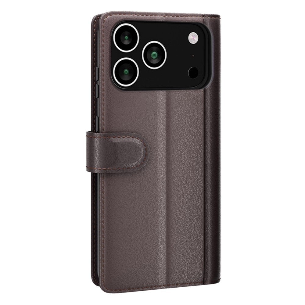 For iPhone 17 Pro Max Case Genuine Split Leather Wallet Stand Phone Cover - Brown