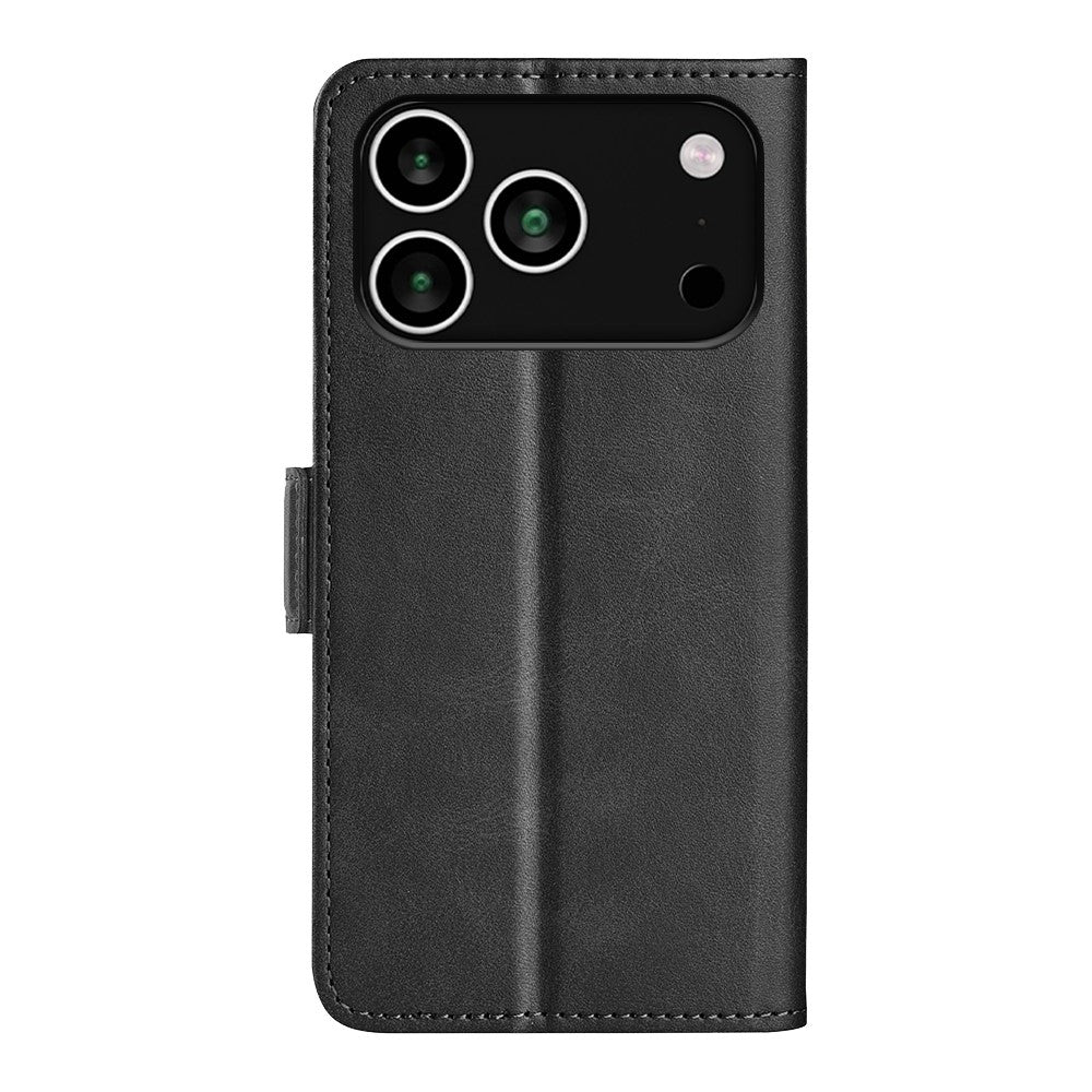 For iPhone 17 Pro Max Case Calf Texture Leather Wallet Phone Cover - Black
