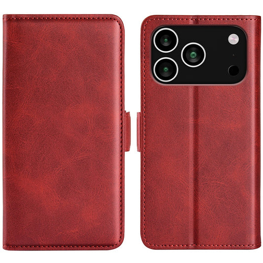 For iPhone 17 Pro Max Case Calf Texture Leather Wallet Phone Cover - Red
