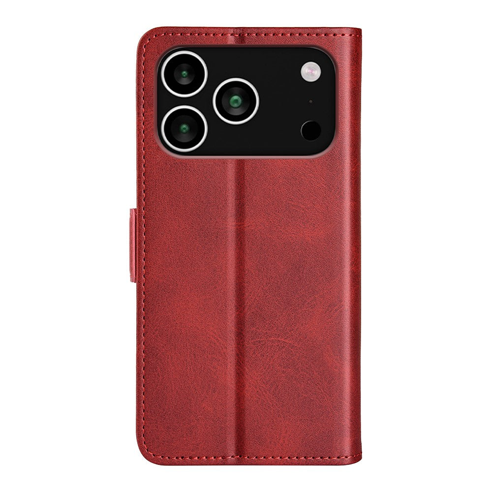 For iPhone 17 Pro Max Case Calf Texture Leather Wallet Phone Cover - Red