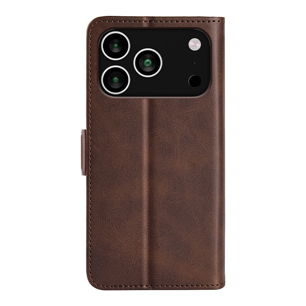 For iPhone 17 Pro Max Case Calf Texture Leather Wallet Phone Cover - Brown